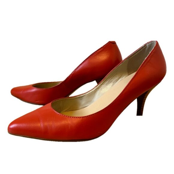 Colin Stuart Orange Leather Pointed Toe Pump Heels Size 7 - Picture 1 of 7